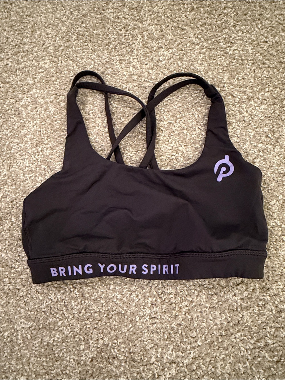 Peloton Black Sports Bra with Lavender Logo & Band